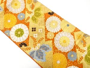 アンティーク　変わり松皮菱に桐・菊唐草模様織り出し袋帯（材料）